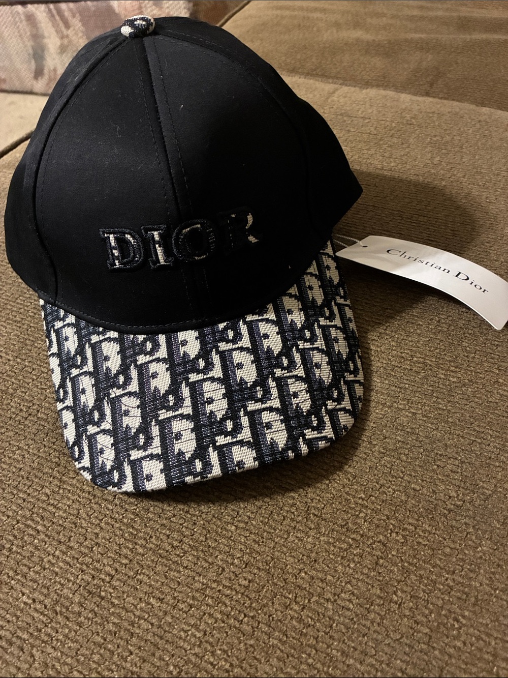 Dior Black Cap with Navy & White Oblique Brim